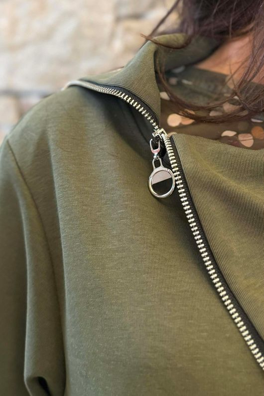 Sola Smart Tech Zip Cowl Dress Khaki